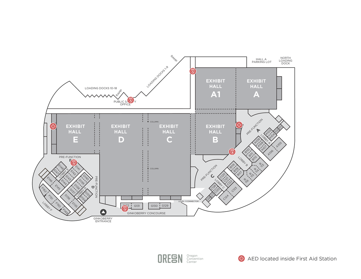 Map of AEDs on Level 1